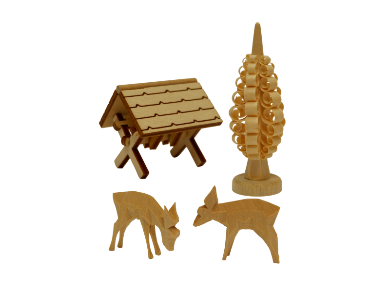 Bäume, Rehe, Futterraufen